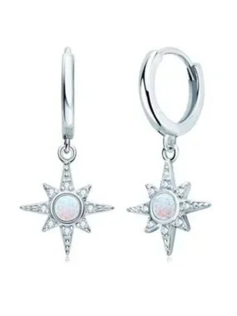 925 Sterling Silver Starburst Opal Hoop Earrings